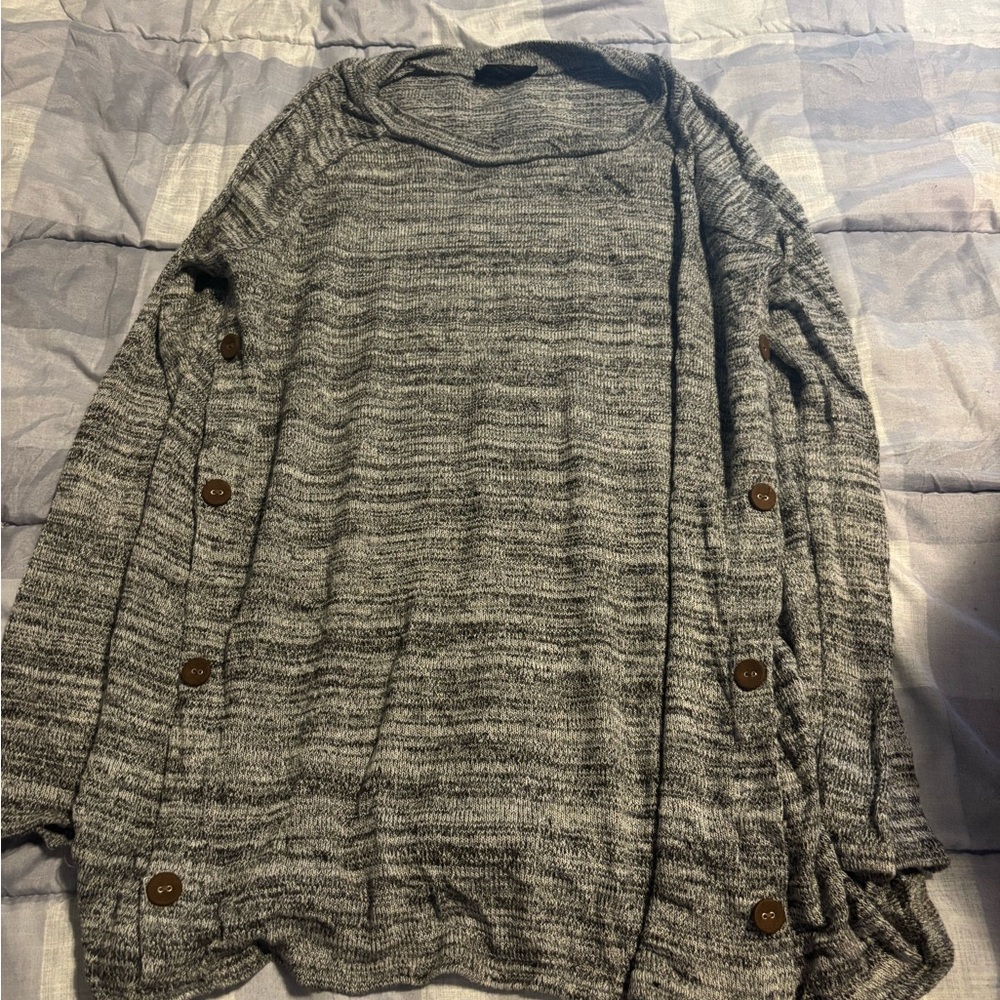 Gray Button-Accent Sweater